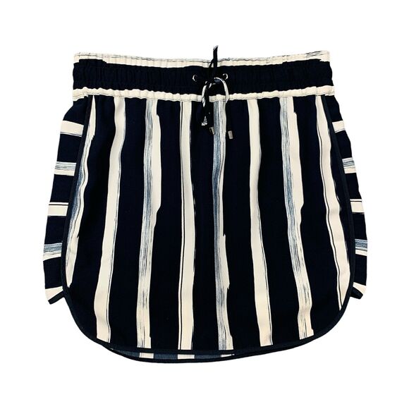 Moods Of Norway Skirt Womens 36 US 4 Navy Curved Hem Striped Drawstring Lined - Picture 1 of 11